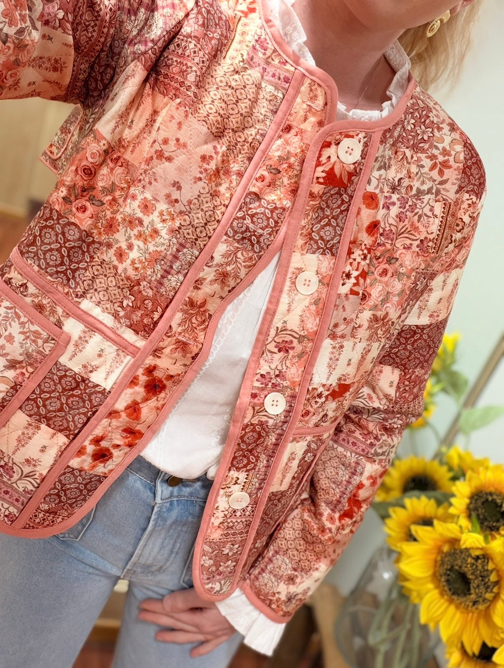 Veste rose à fleurs - Caroline