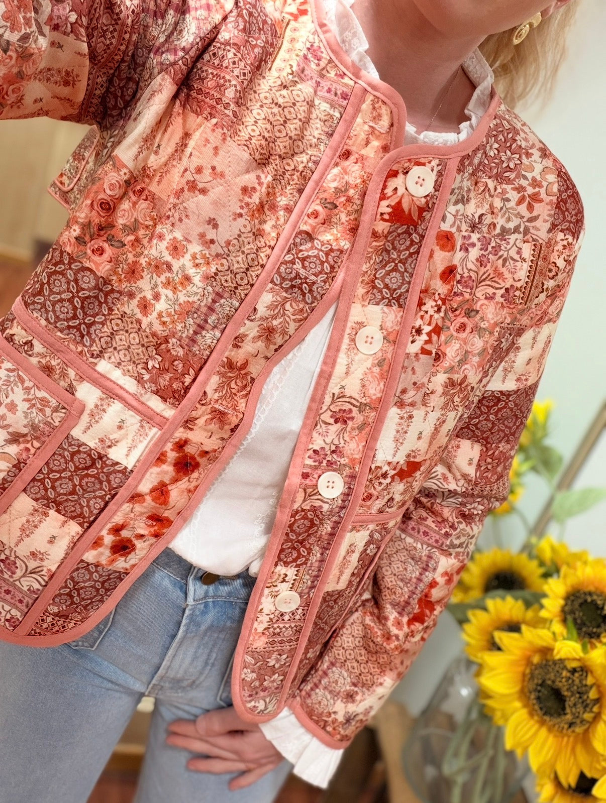 Veste rose à fleurs - Caroline