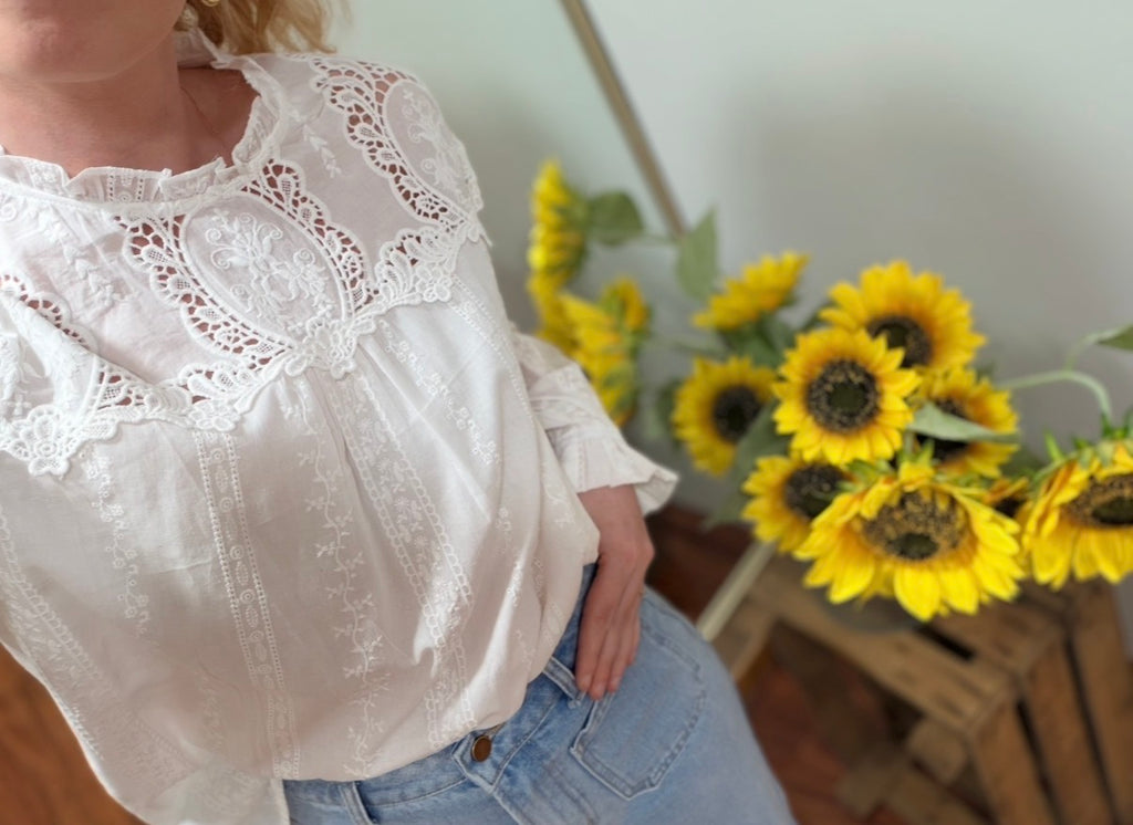 Blouse brodée banche - Léonie